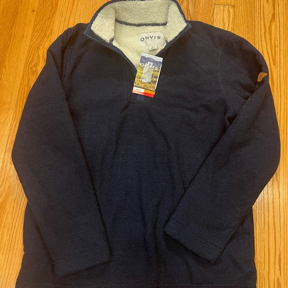 Orvis Sherpa fleece lined 3/4 pullover sweater